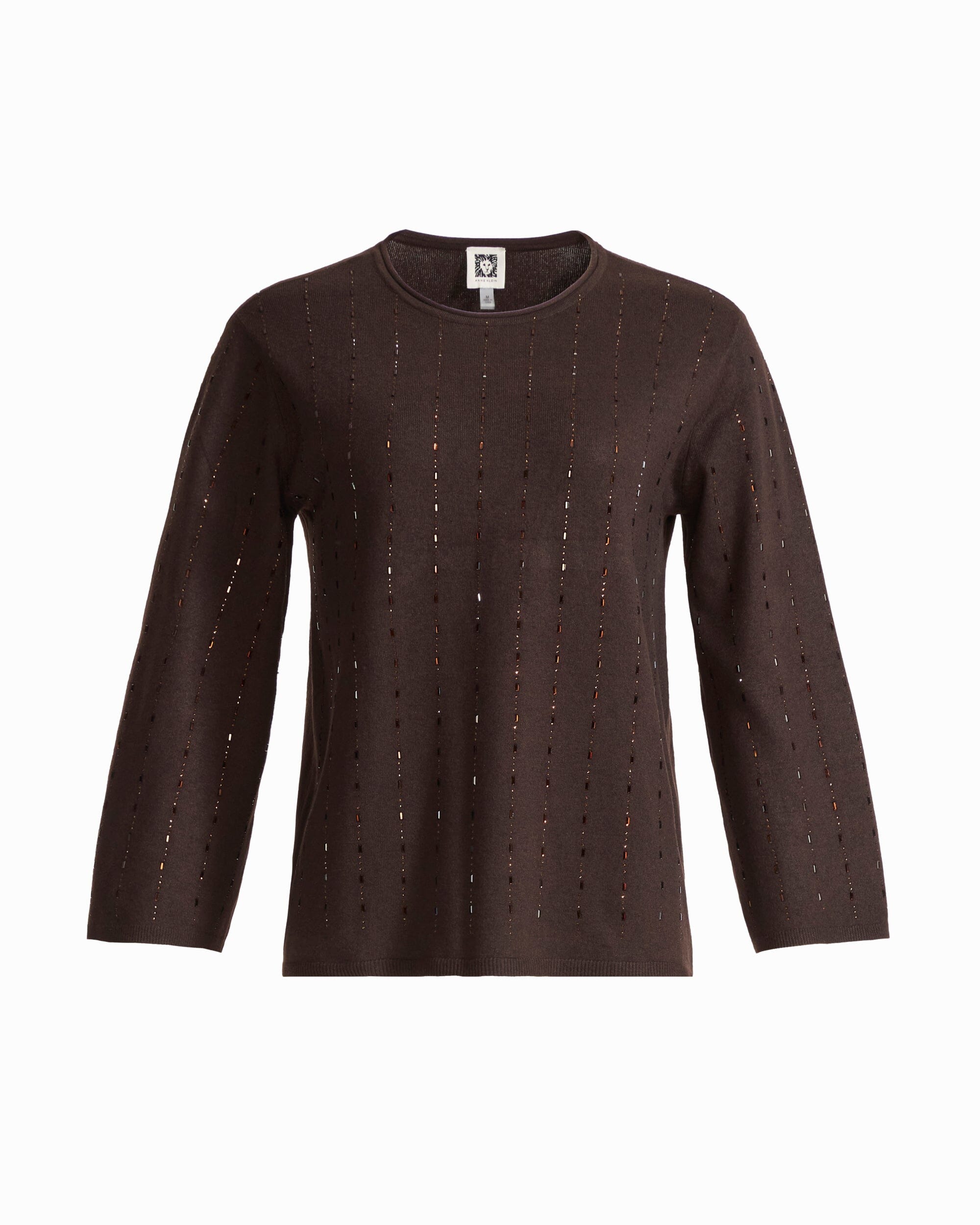 Anne Klein DEEP MAHOGANY Heat Set Crew Neck Long Sleeve Sweater