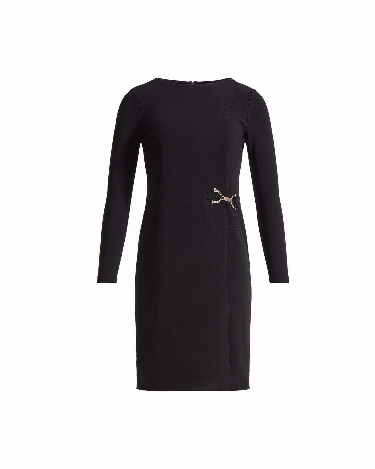 Anne Klein ANNE BLACK Petite Accent Waist Long Sleeve Boat Neck Sheath Dress