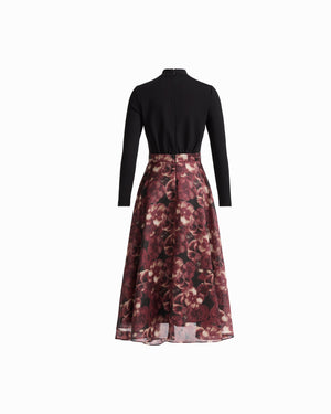 Anne Klein Mock Neck Fit and Flare Long Sleeve Dress