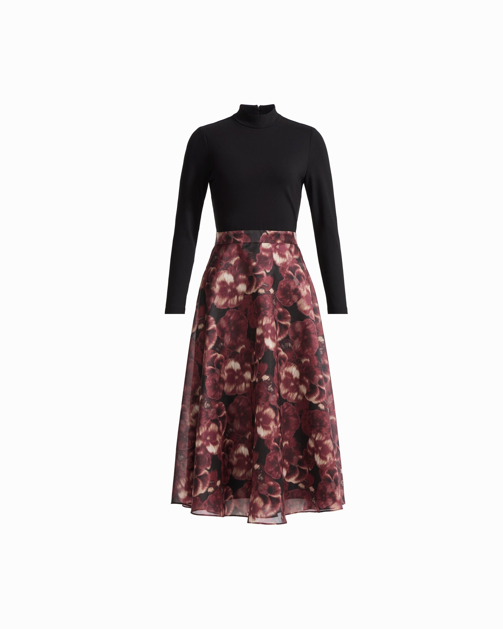 Anne Klein ANNE BLACK MULTI Mock Neck Fit and Flare Long Sleeve Dress