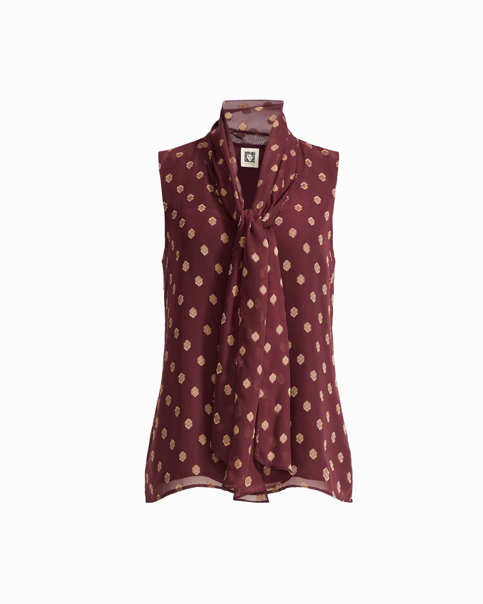 Anne Klein BAROLO/GOLD Petite Bow Tie Front V-Neck Sleeveless Blouse