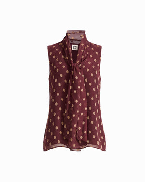 Anne Klein BAROLO/GOLD Petite Bow Tie Front V-Neck Sleeveless Blouse