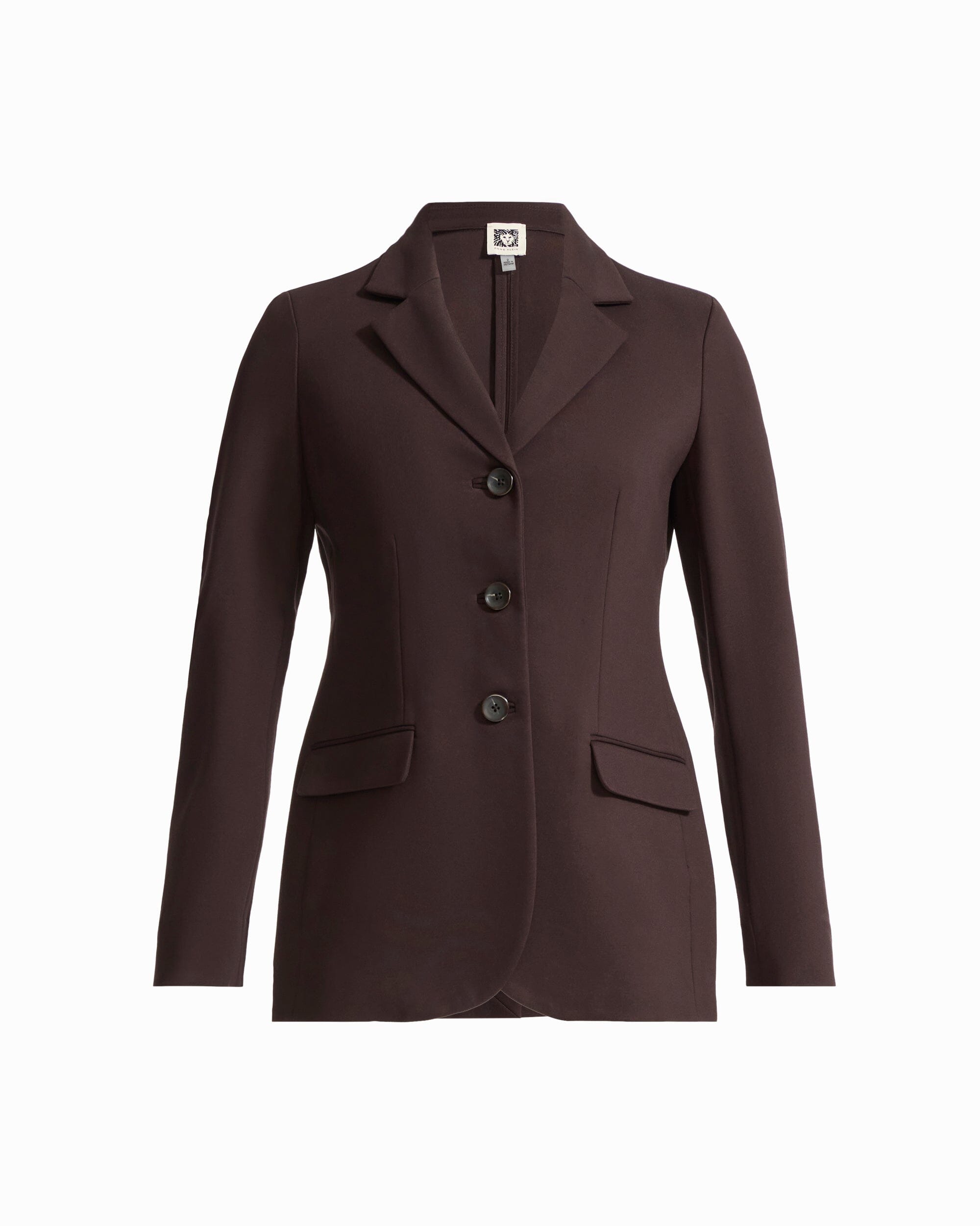 Anne Klein DEEP MAHOGANY Three-Button Notched Neck Jacket with Flap Hip Pockets