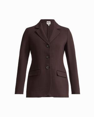 Anne Klein DEEP MAHOGANY Three-Button Notched Neck Jacket with Flap Hip Pockets