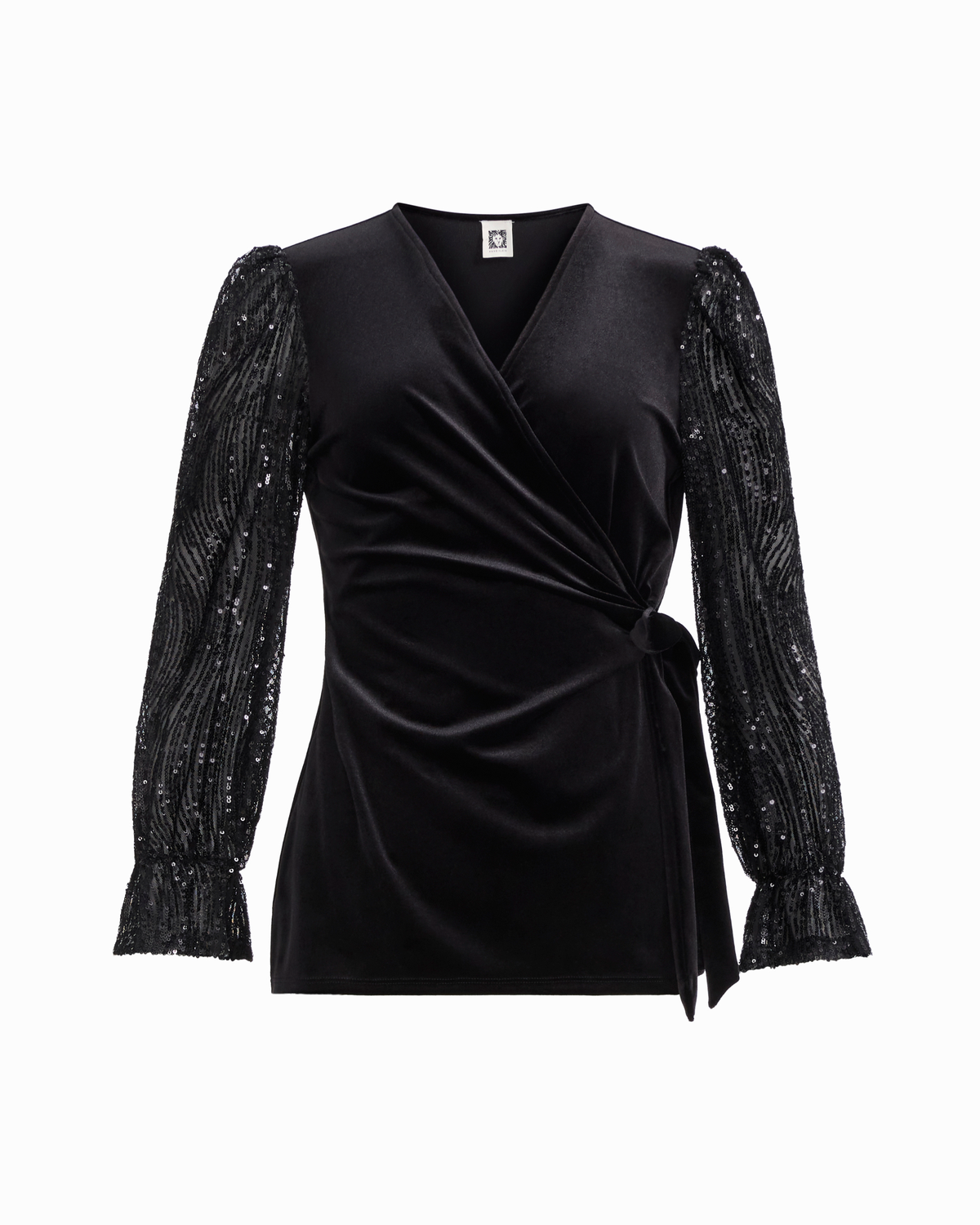 Sequin Sleeve Wrap Top