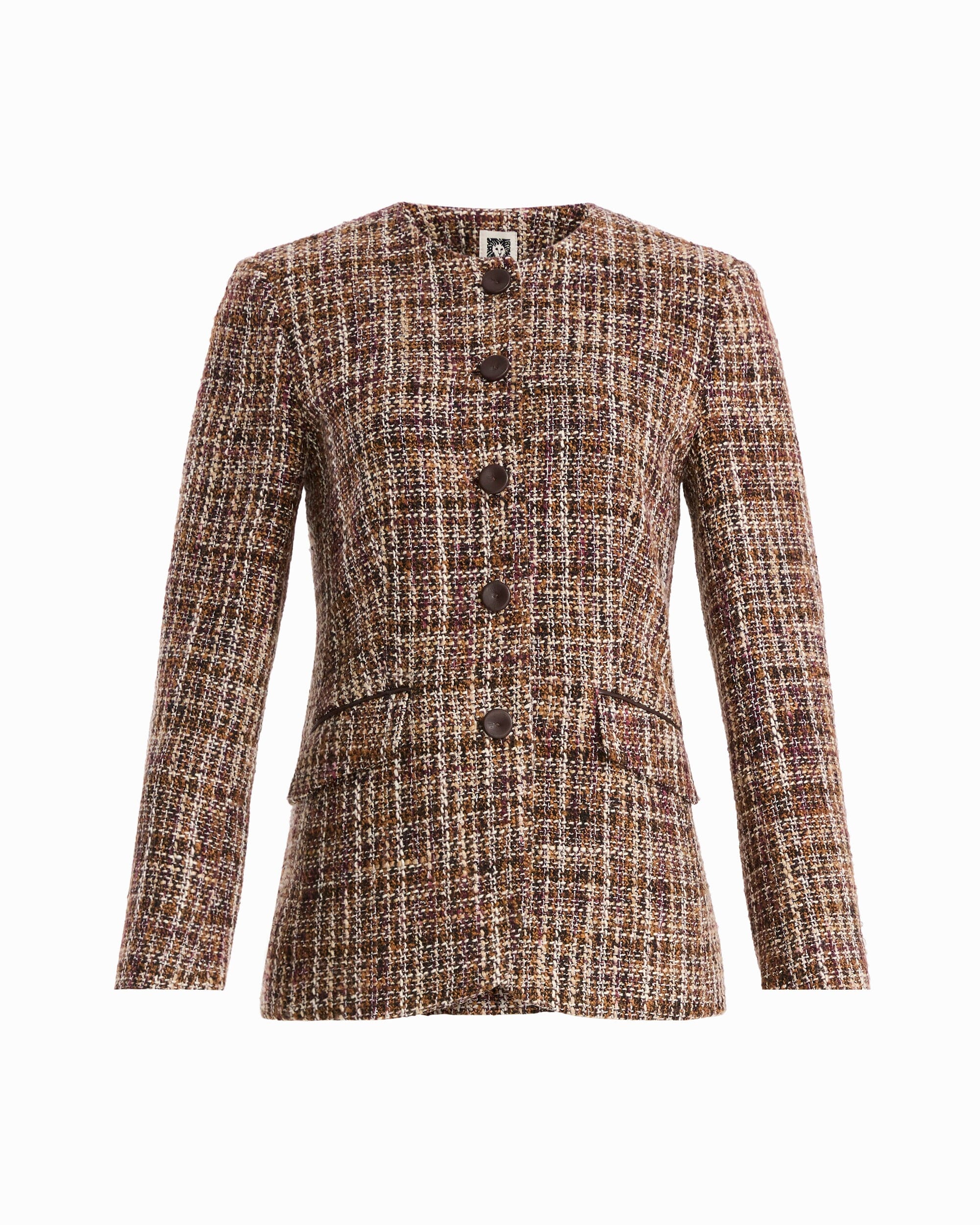 Anne Klein DEEP MAHOGANY MULTI Collarless Button-Down Jacket