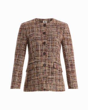 Anne Klein DEEP MAHOGANY MULTI Collarless Button-Down Jacket
