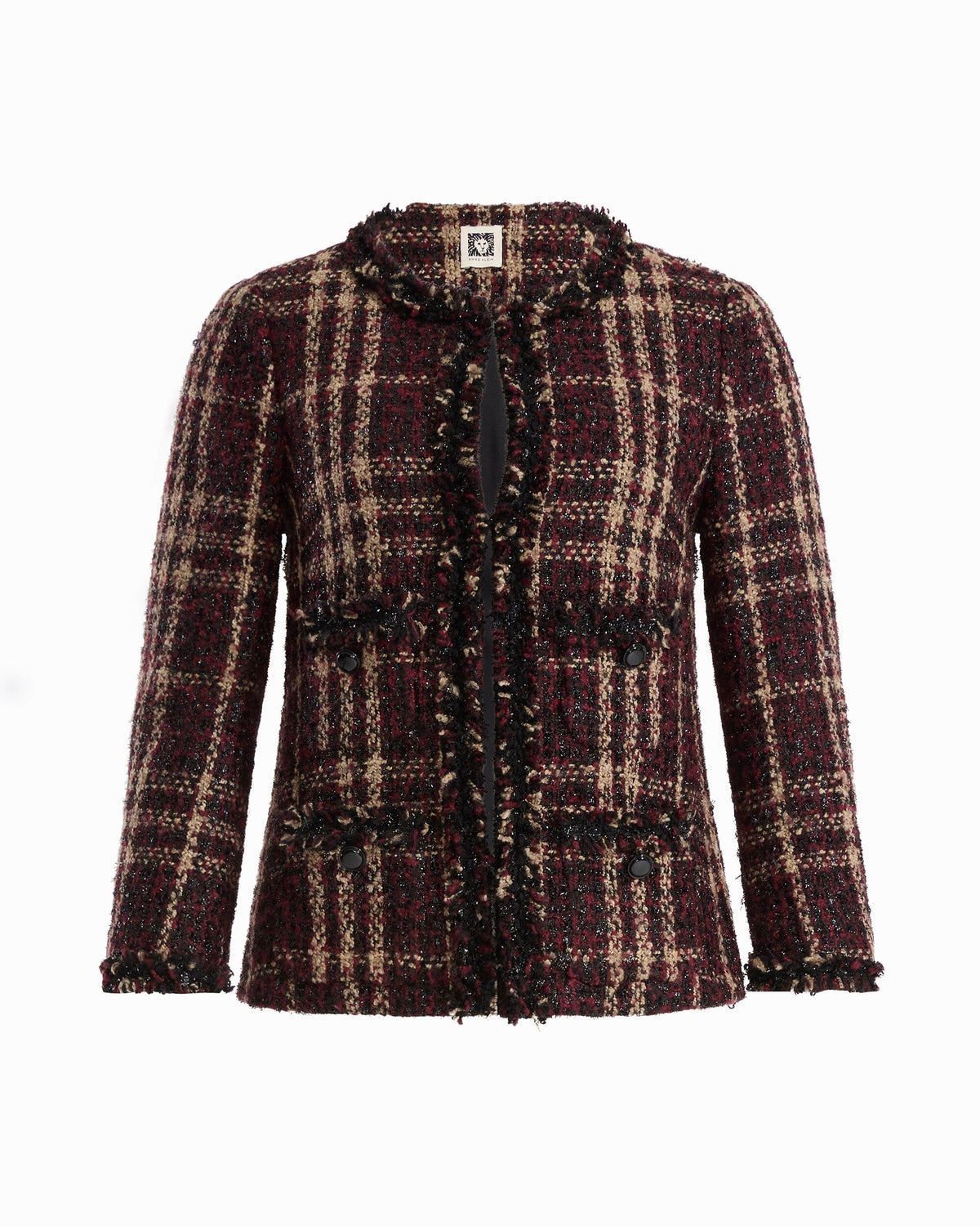Anne Klein BAROLO MULTI Fringe-Trim Tweed Jacket