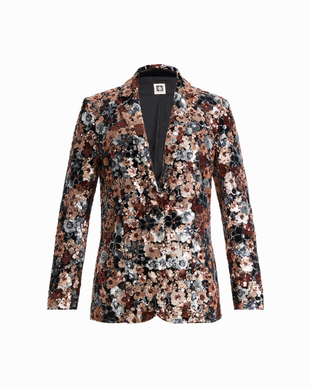 Anne Klein ANNE BLACK MULTI One-Button Notch Collar Sequin Jacket