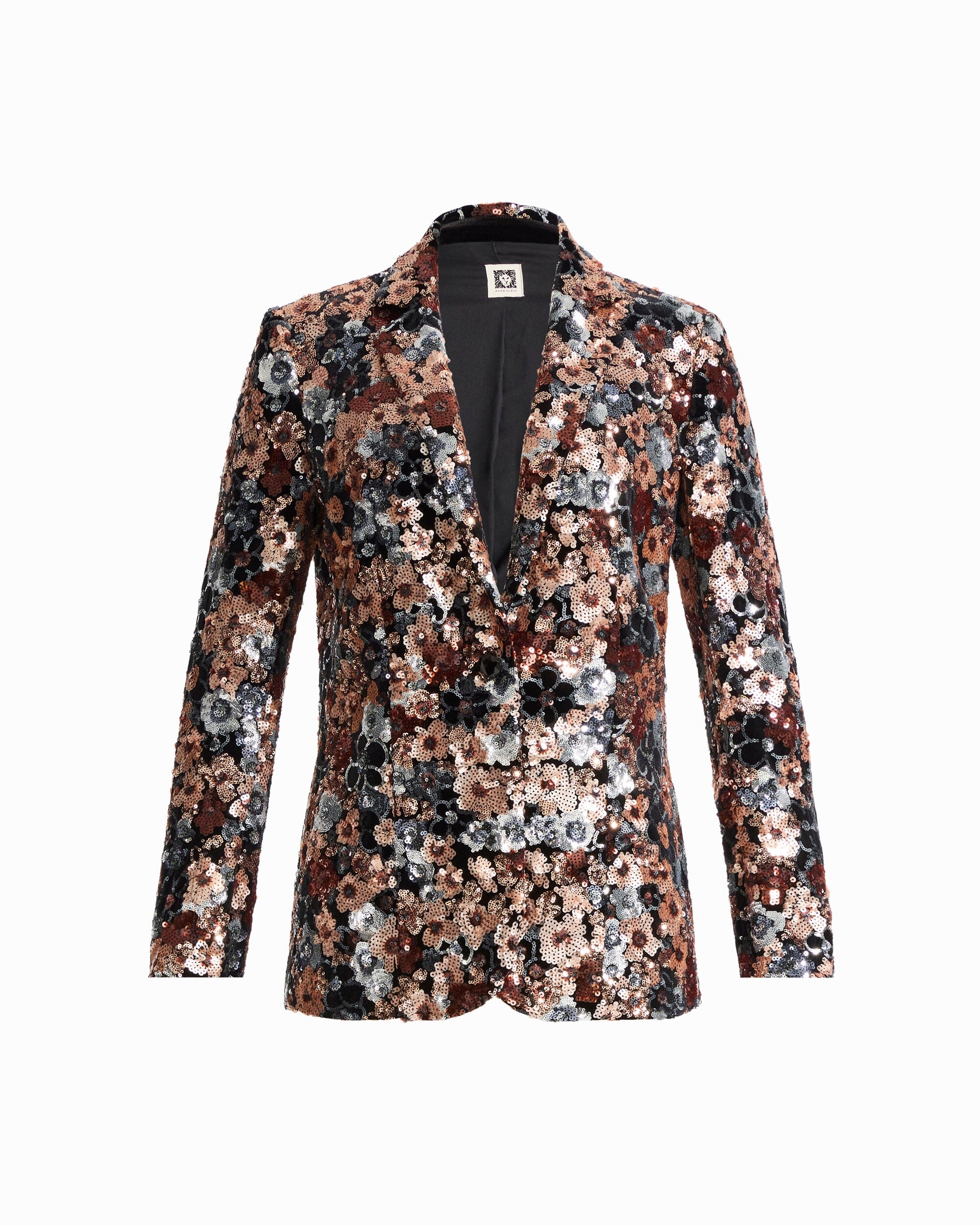 Anne Klein ANNE BLACK MULTI One-Button Notch Collar Long Sleeve Jacket