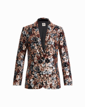 Anne Klein ANNE BLACK MULTI One-Button Notch Collar Long Sleeve Jacket