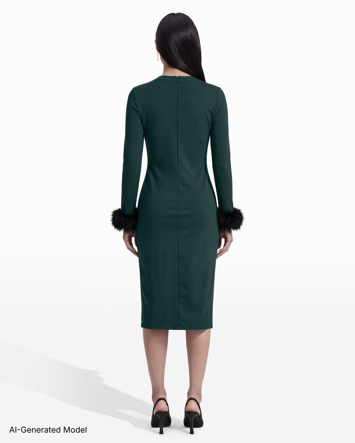[SKU:12068179-3DO] Feather Trim Sheath Dress