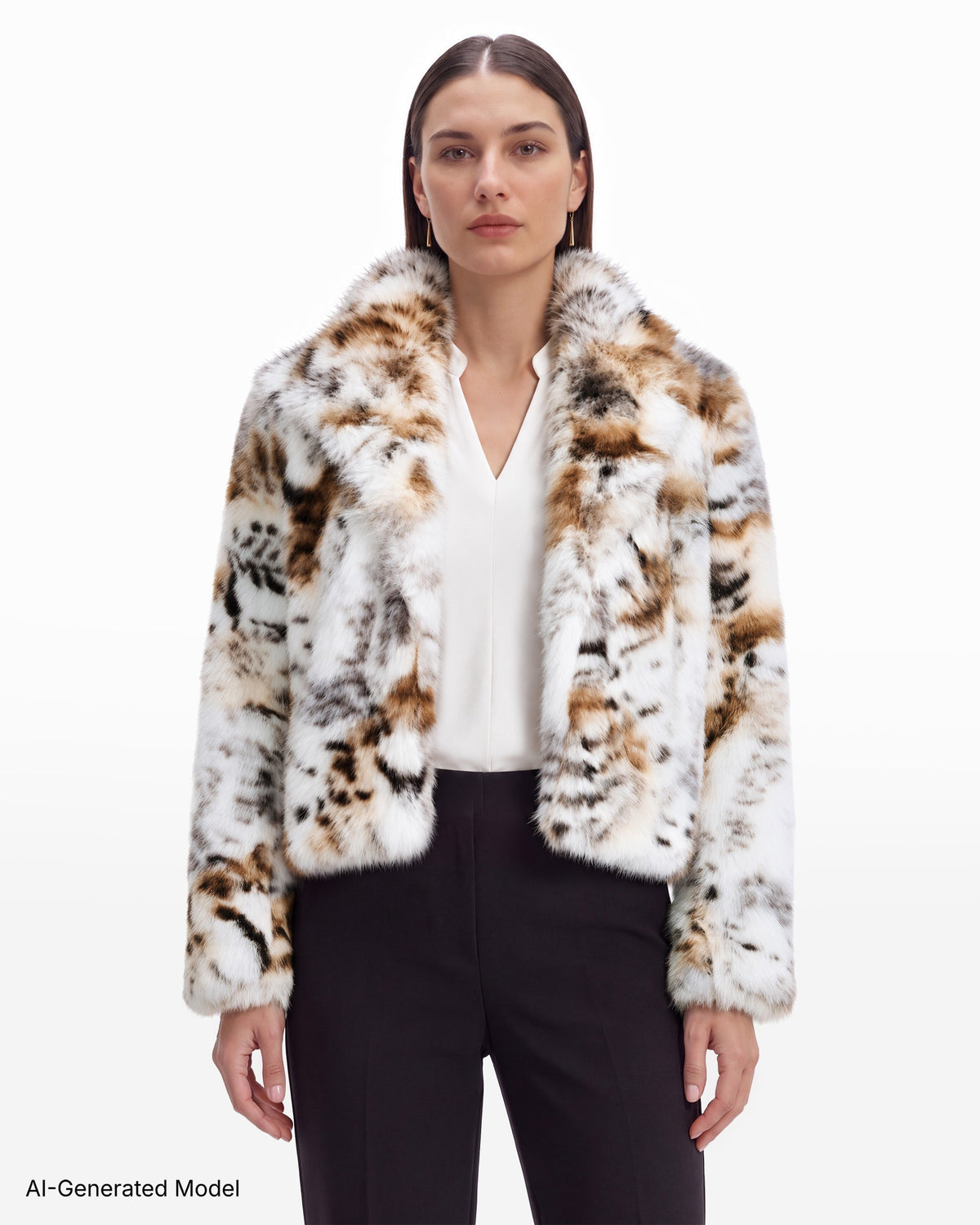 [SKU:12068194-F02] Cropped Notched Faux Fur Jacket