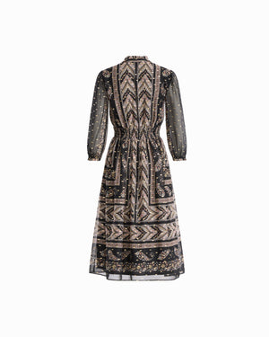 Foil Print Ruffle Trim Midi Dress Dresses Kasper