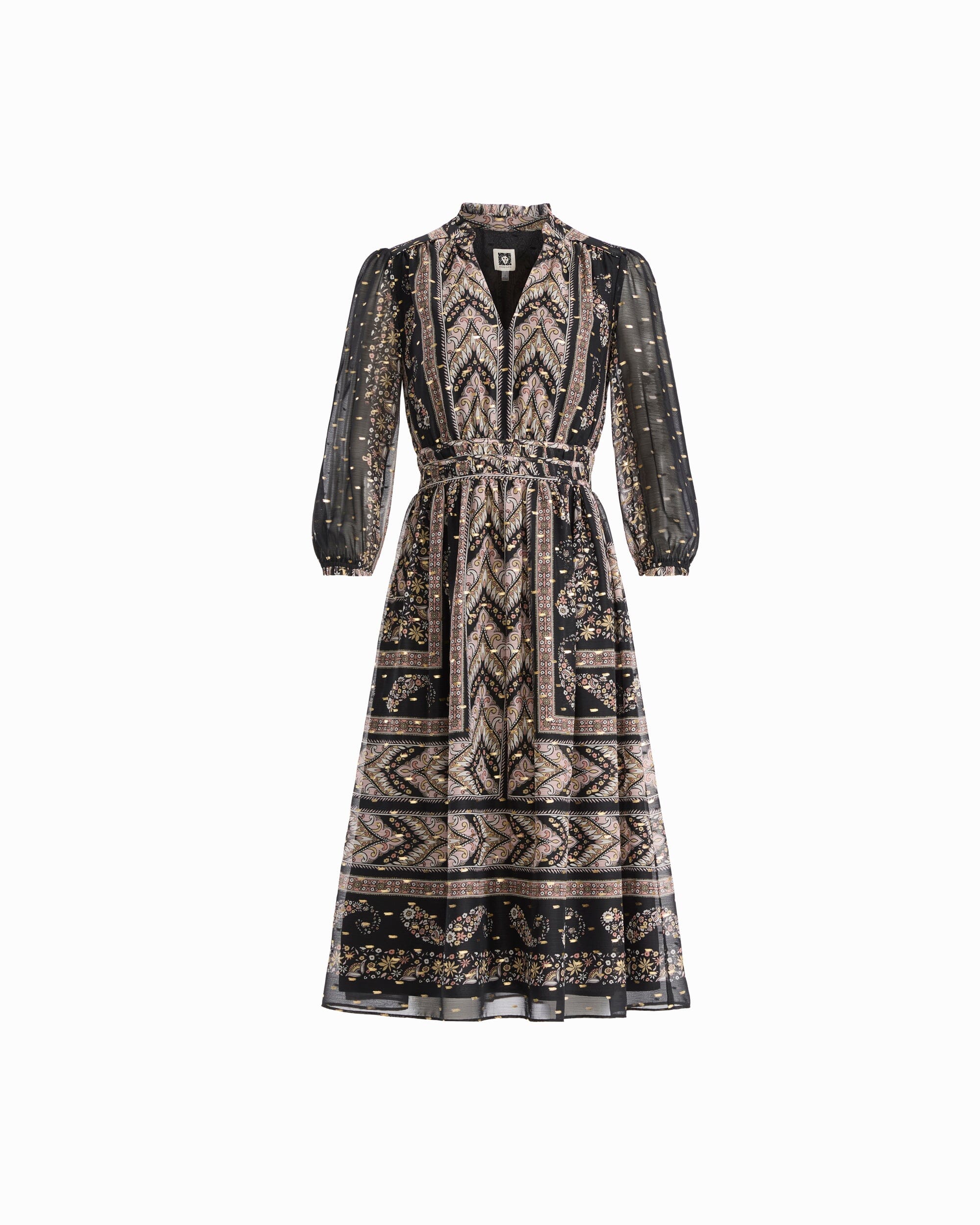 Foil Print Ruffle Trim Midi Dress Dresses Kasper