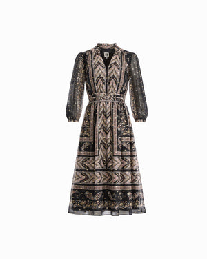 Foil Print Ruffle Trim Midi Dress Dresses Kasper