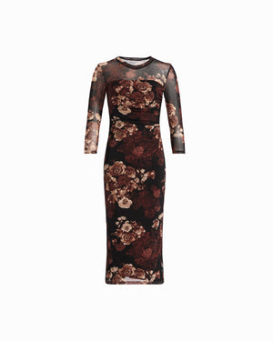 Printed Mesh Long Sleeve Midi Dress Dresses Kasper