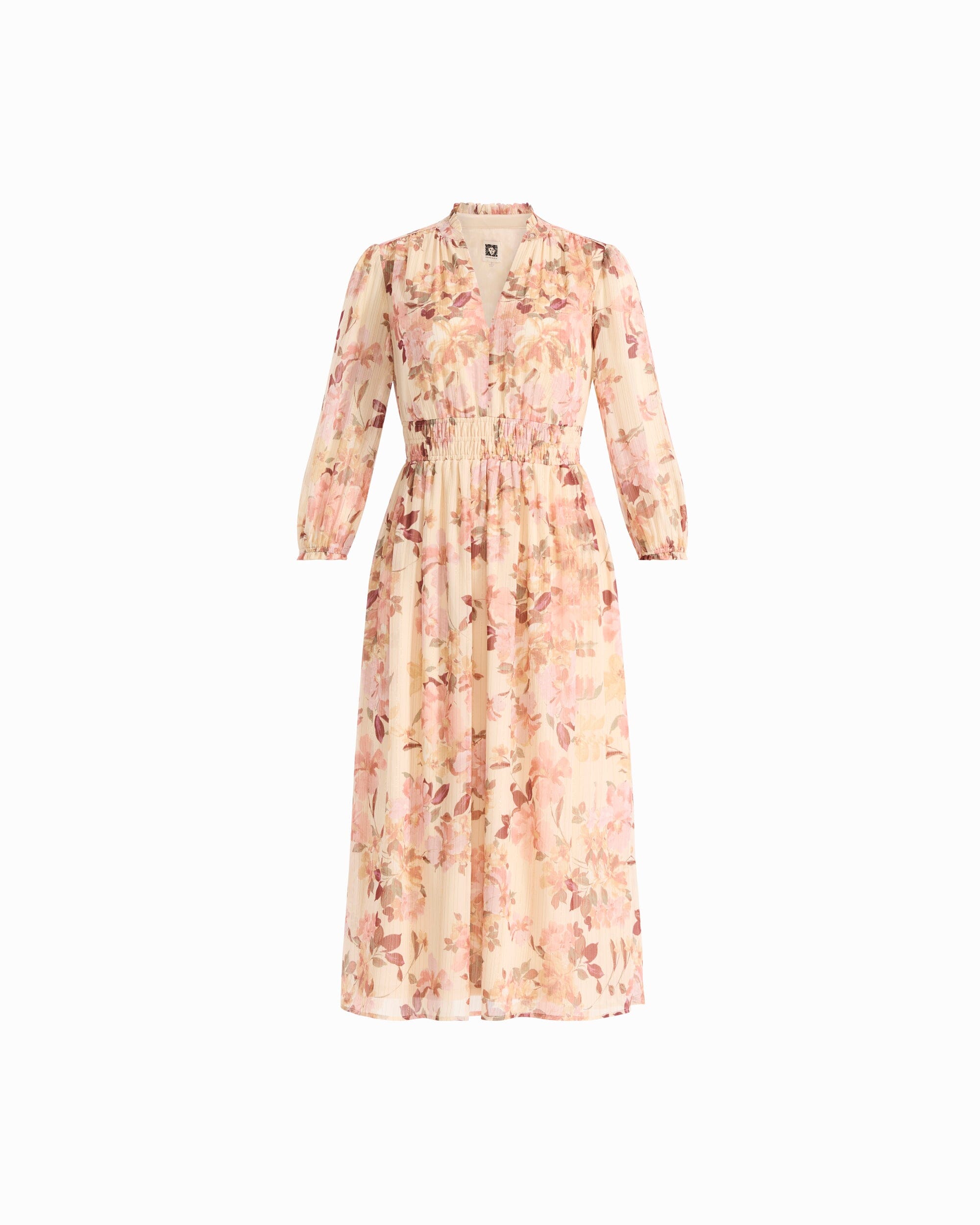 Smocked Waist V-Neck Midi Dress Dresses Kasper