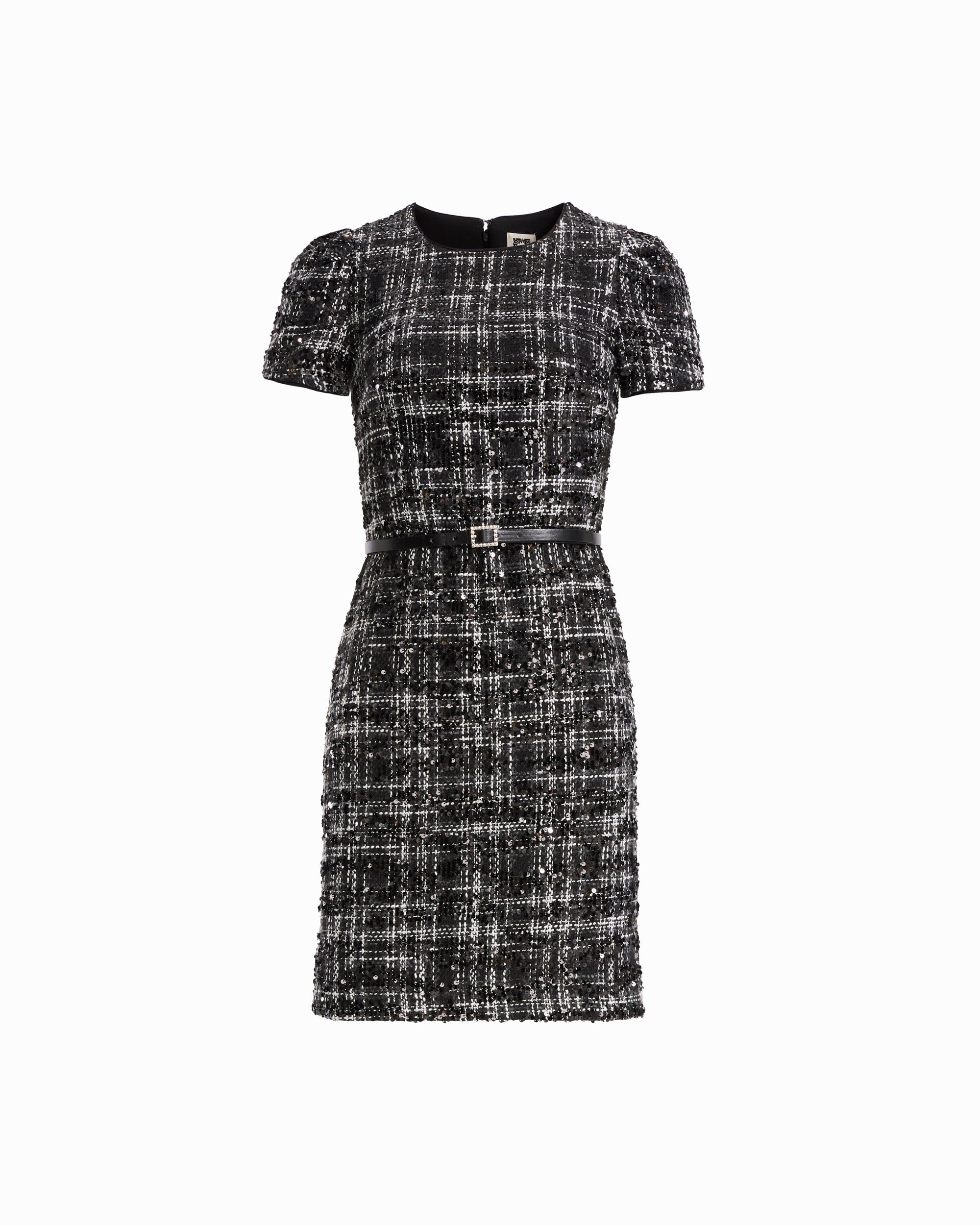 Sequin Tweed Belted Dress Dresses Kasper