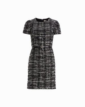 Sequin Tweed Belted Dress Dresses Kasper