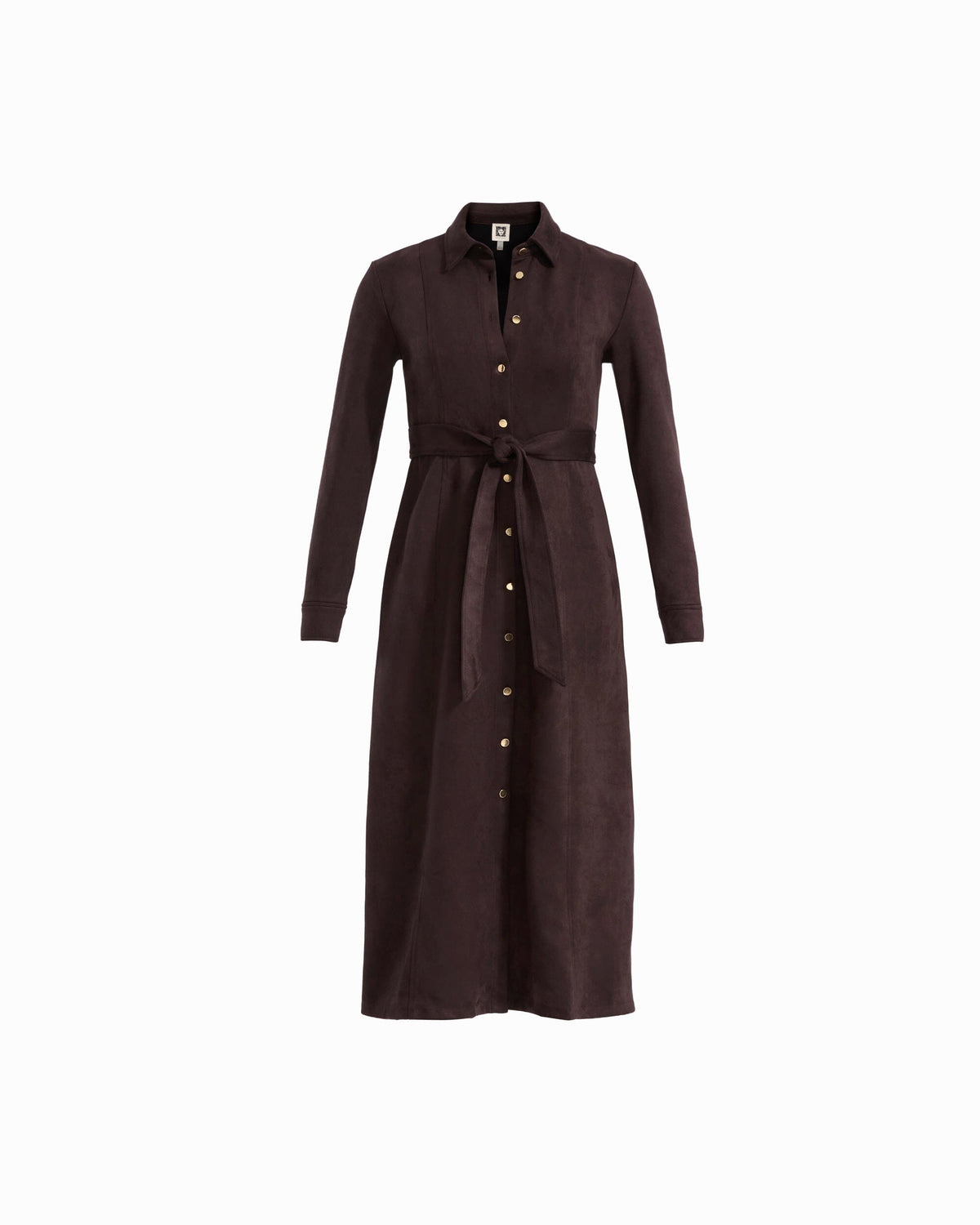 Anne Klein DEEP MAHOGANY Scuba Suede Tie Front Shirt Dress