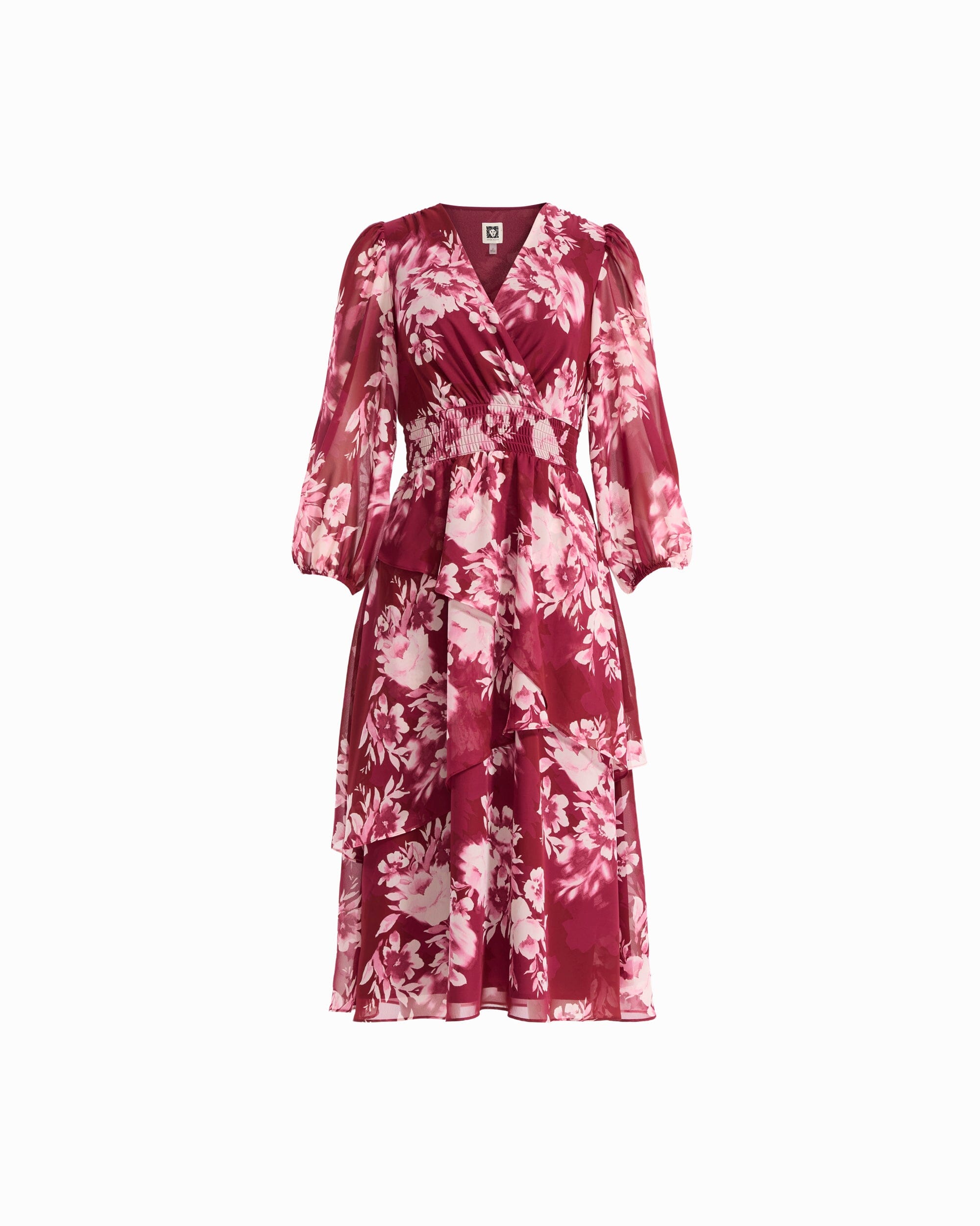 V-Neck Tiered Ruffle Midi Dress Dresses Kasper