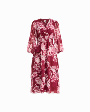 V-Neck Tiered Ruffle Midi Dress Dresses Kasper
