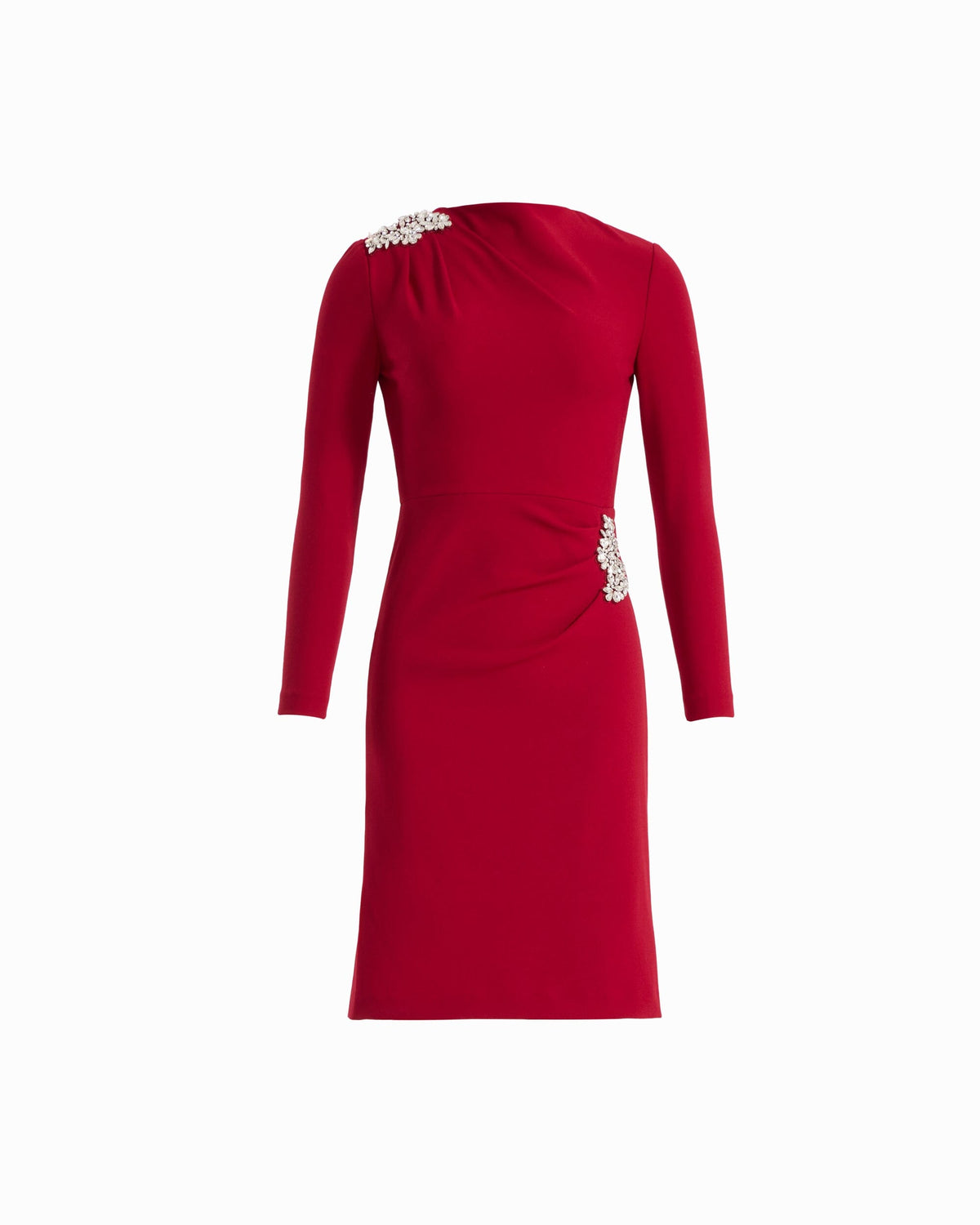 Anne Klein TITAN RED Embellished Draped Neck Dress