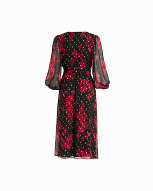 Anne Klein Printed Chiffon V-Neck Midi Dress