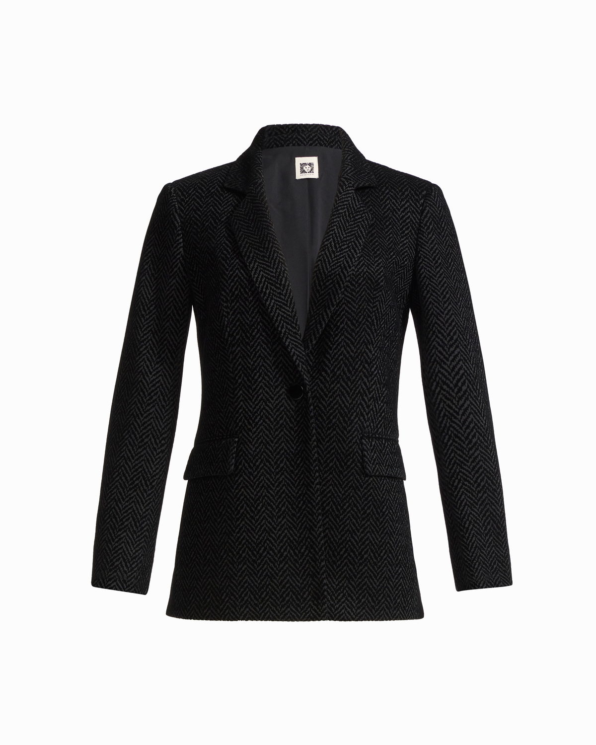 Notch Collar One-Button Jacket with Flap Pockets