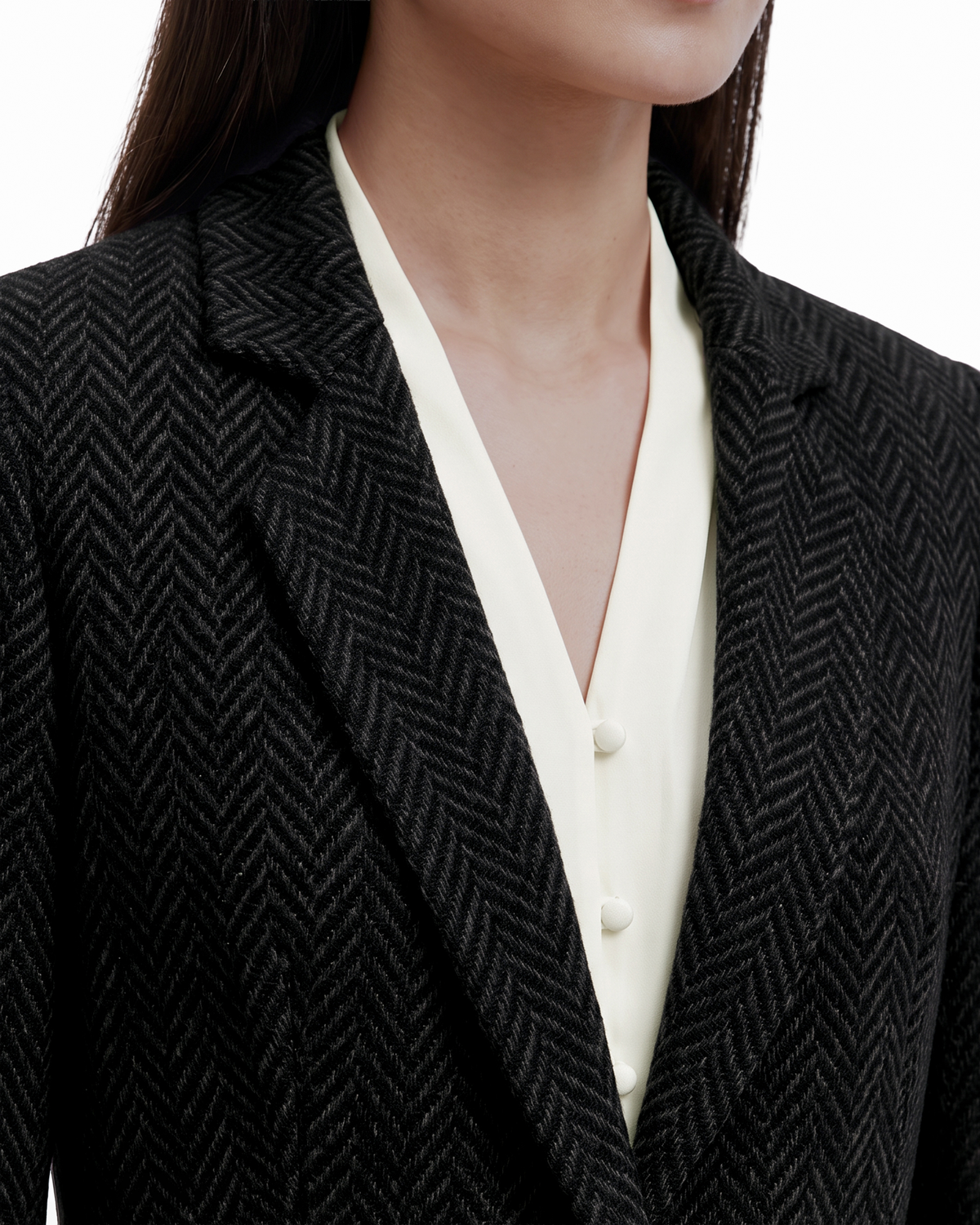 Notch Collar One-Button Jacket with Flap Pockets