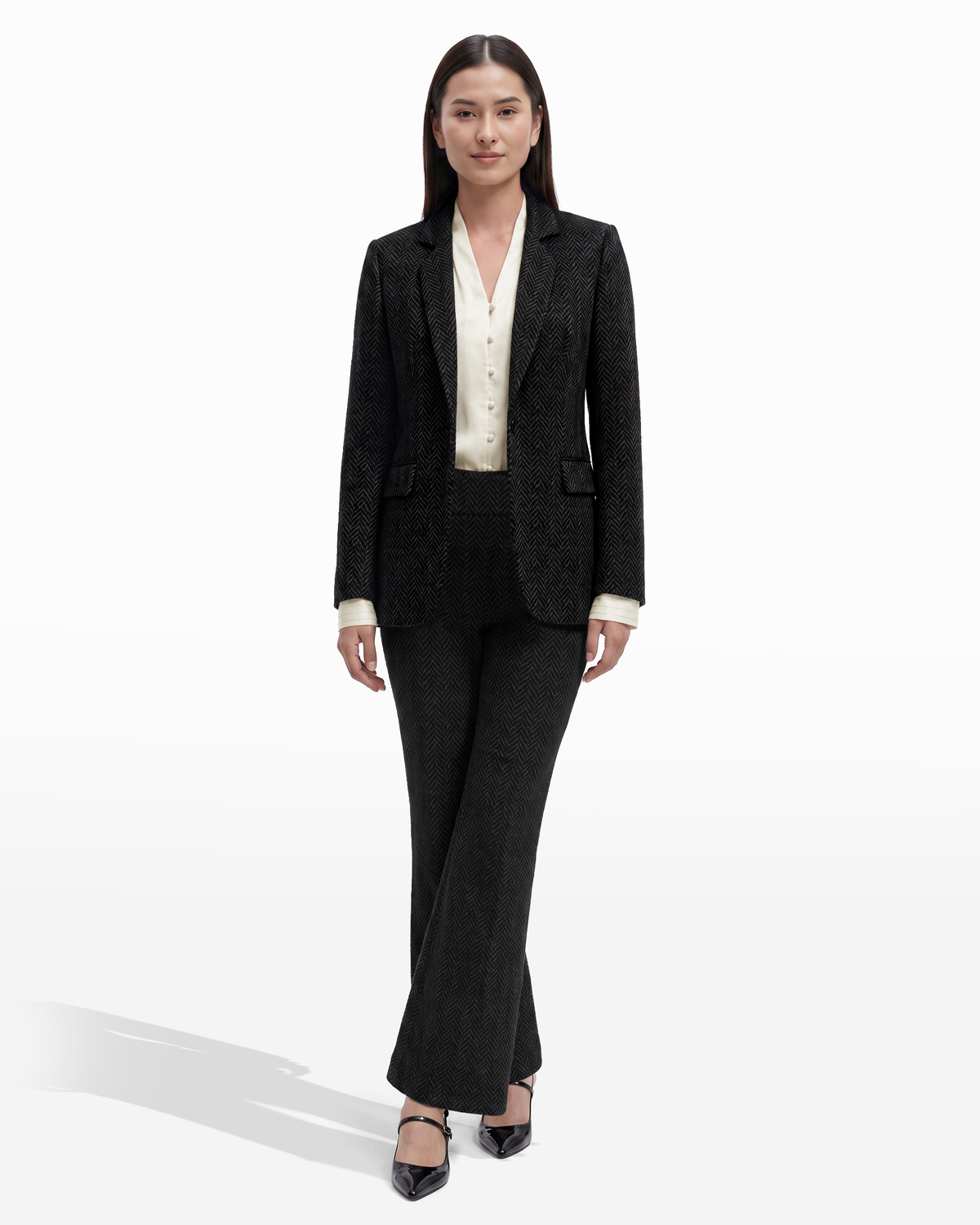 Notch Collar One-Button Jacket with Flap Pockets