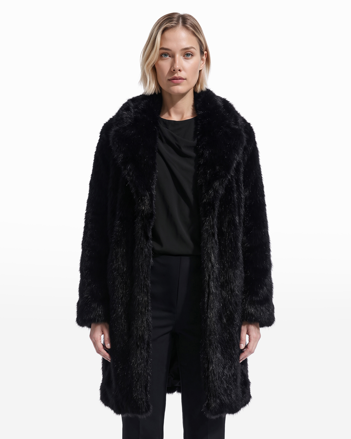 Notch Collar Faux Fur Coat