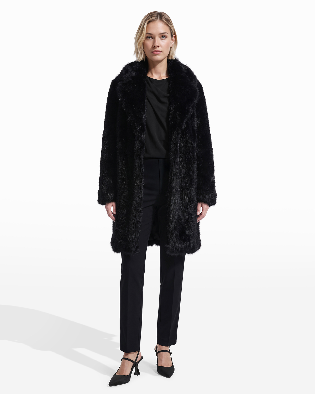 Notch Collar Faux Fur Coat