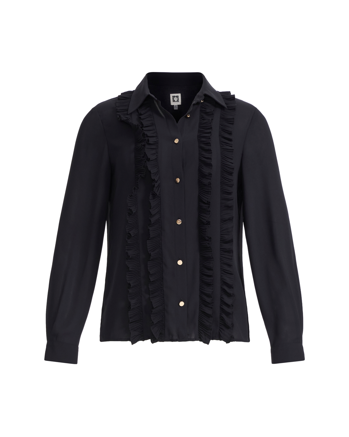 Button-Front Ruffle Blouse