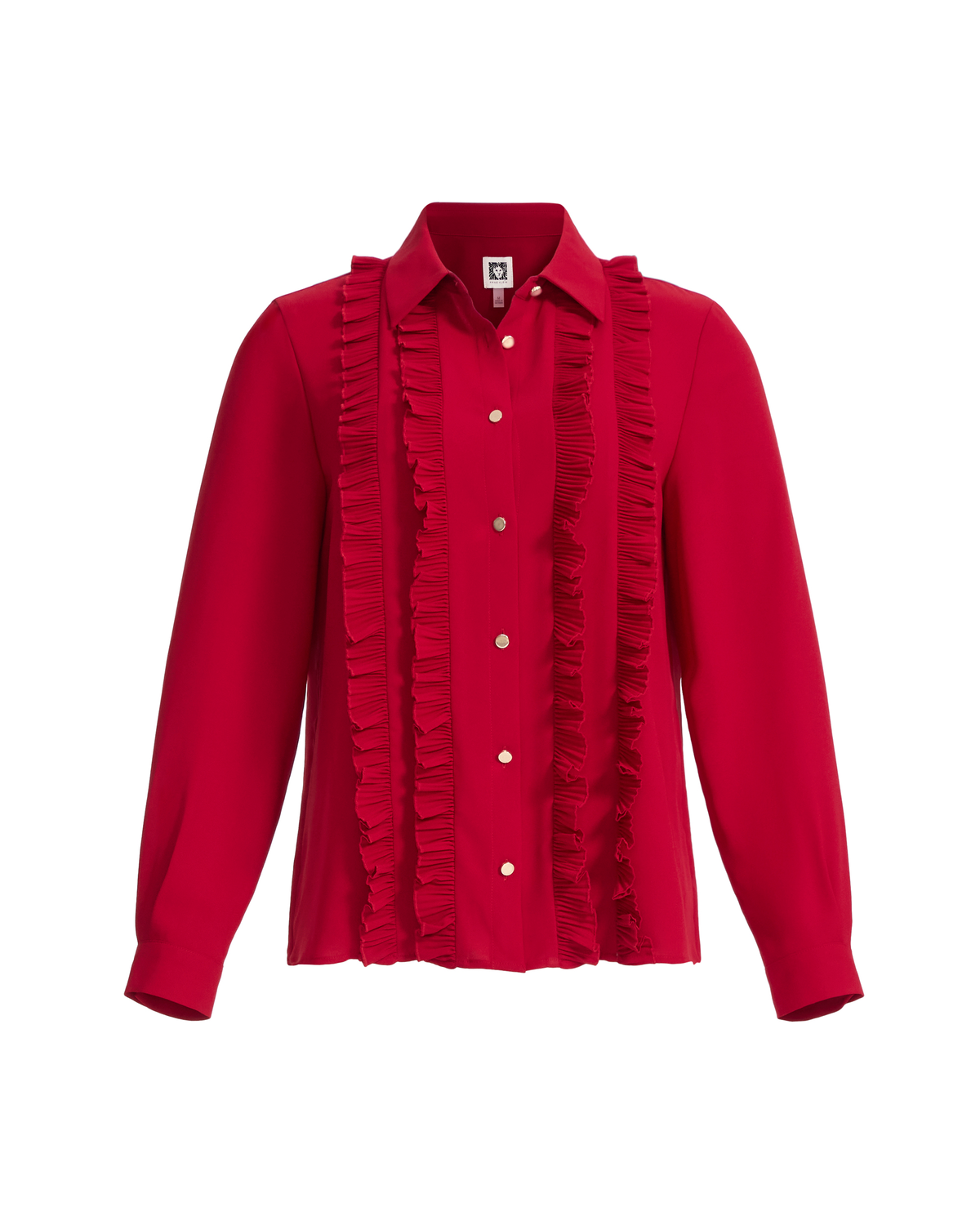 Button-Front Ruffle Blouse