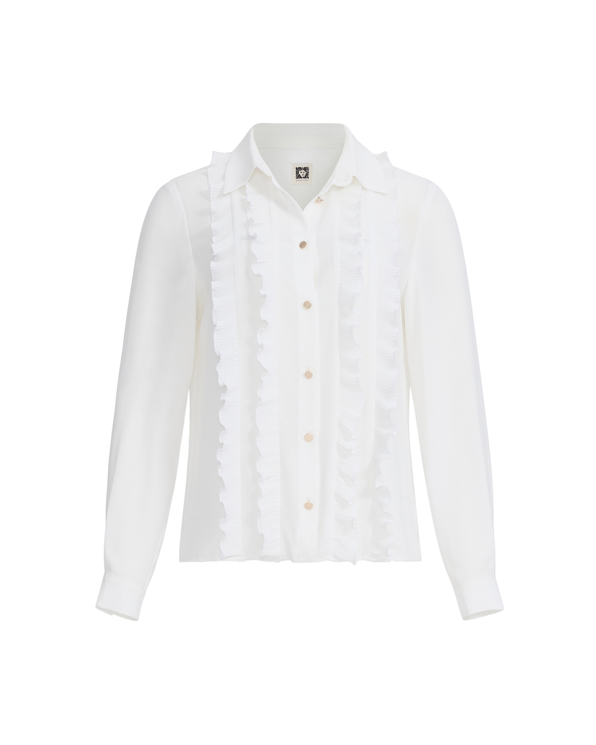 Petite Button-Front Ruffle Blouse