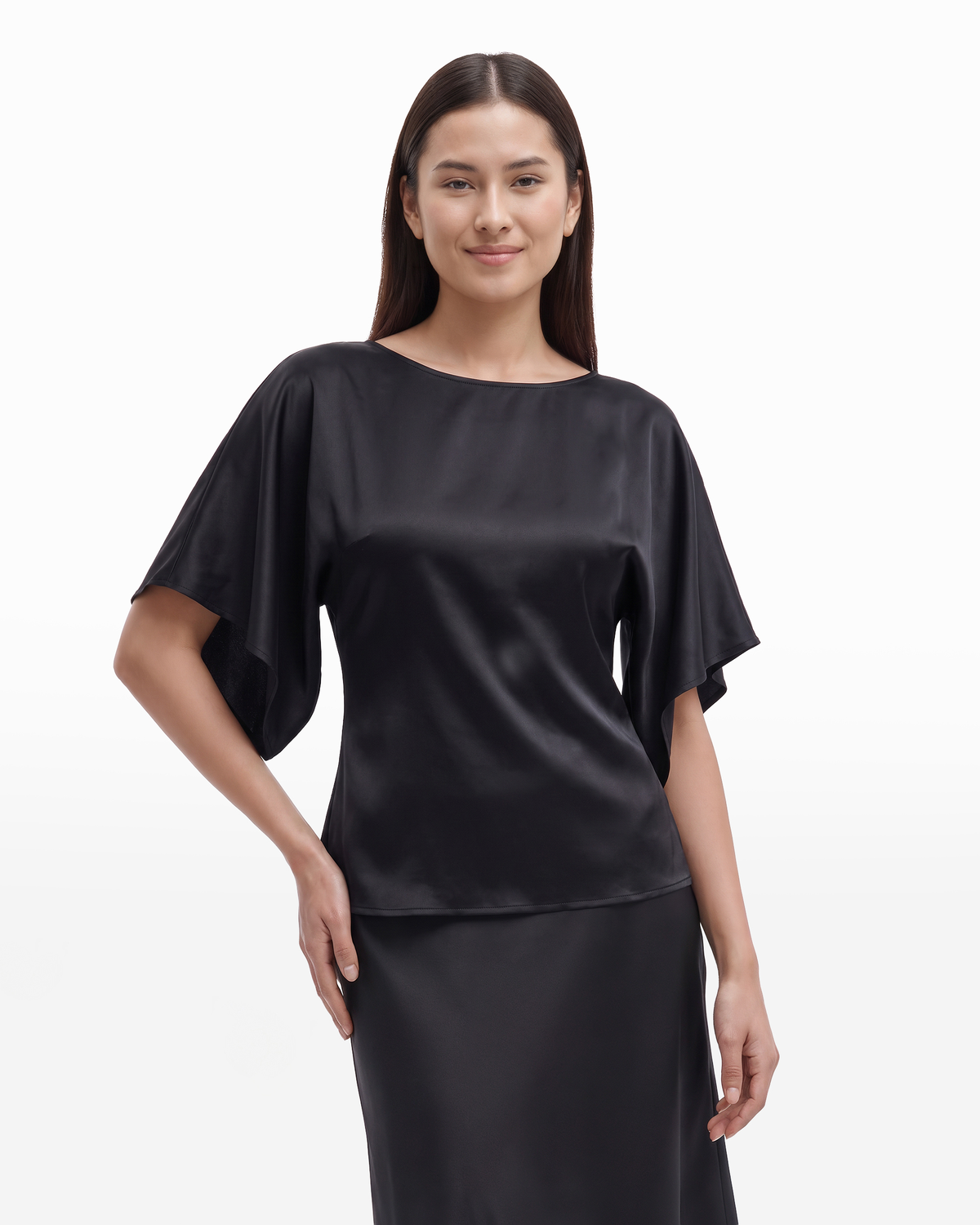 Bateau Neck Short Sleeve Blouse