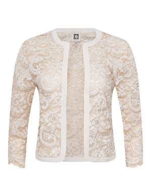 Anne Klein White Dove/Canvas Lace Framed Cardigan Jacket