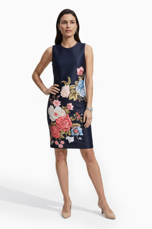 Anne Klein DEEP NAVY MULTI Sleeveless Sheath Silhouette Dress