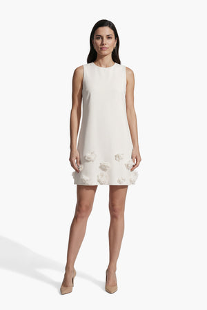 Anne Klein WHITE DOVE Sleeveless Shift silhouette Dress with Rosette Detail