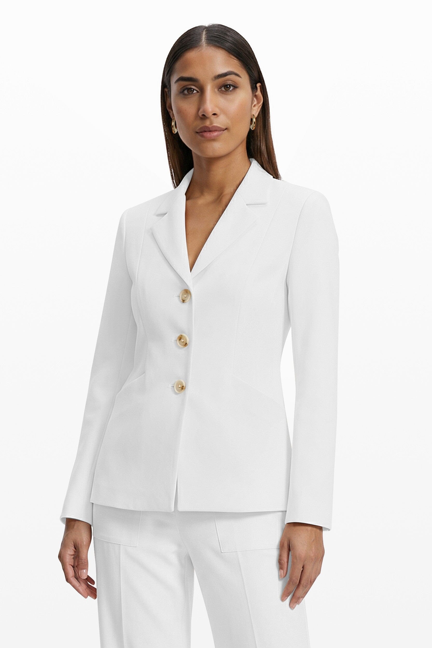Anne Klein White Dove 3 Button Fitted Notch Collar Jacket