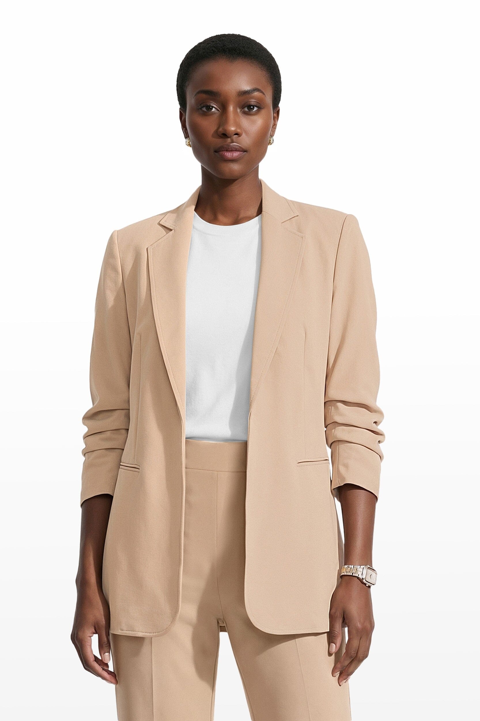 Plus Size Scrunch Sleeve Open Front Jacket Clothing Kasper