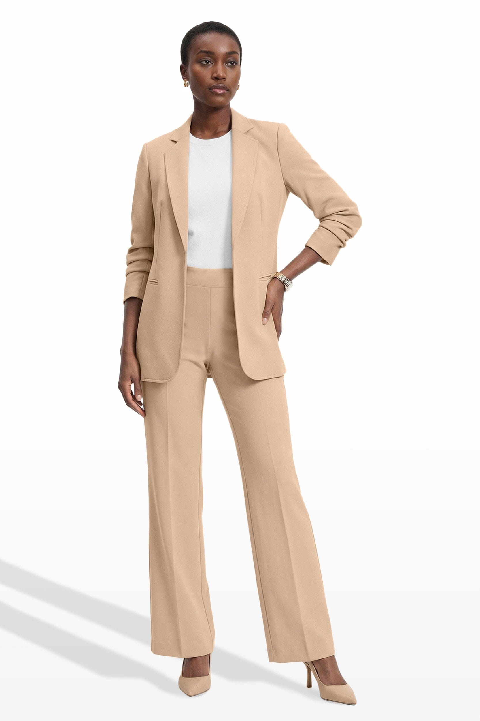 Plus Size Scrunch Sleeve Open Front Jacket Clothing Kasper