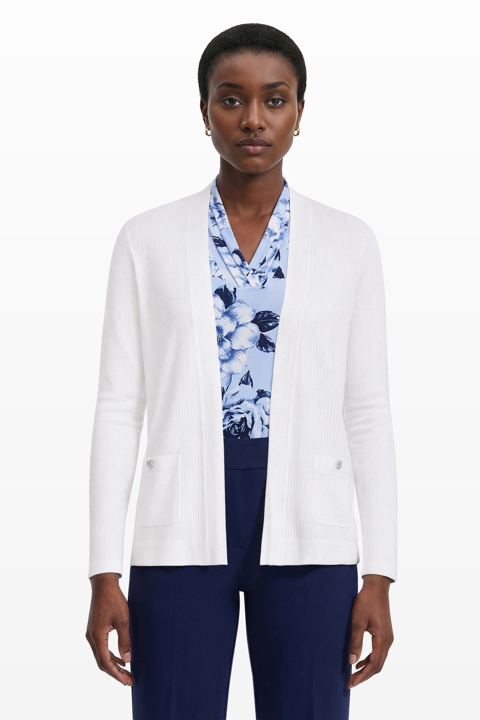 Anne Klein CRISP WHITE Malibu Kissing Front Cardigan