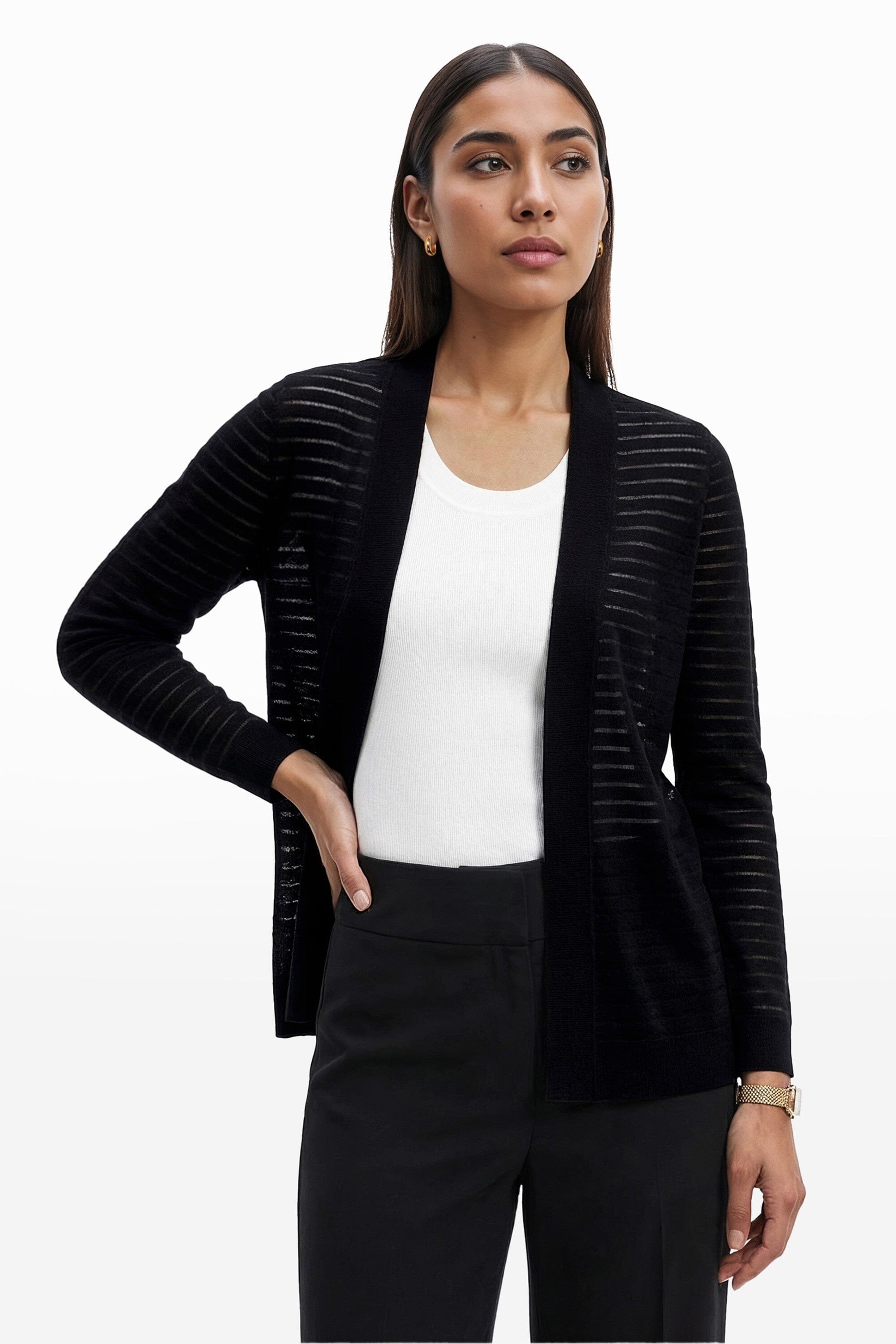 Sheer Stripe Open Front Cardigan Cardigans Kasper
