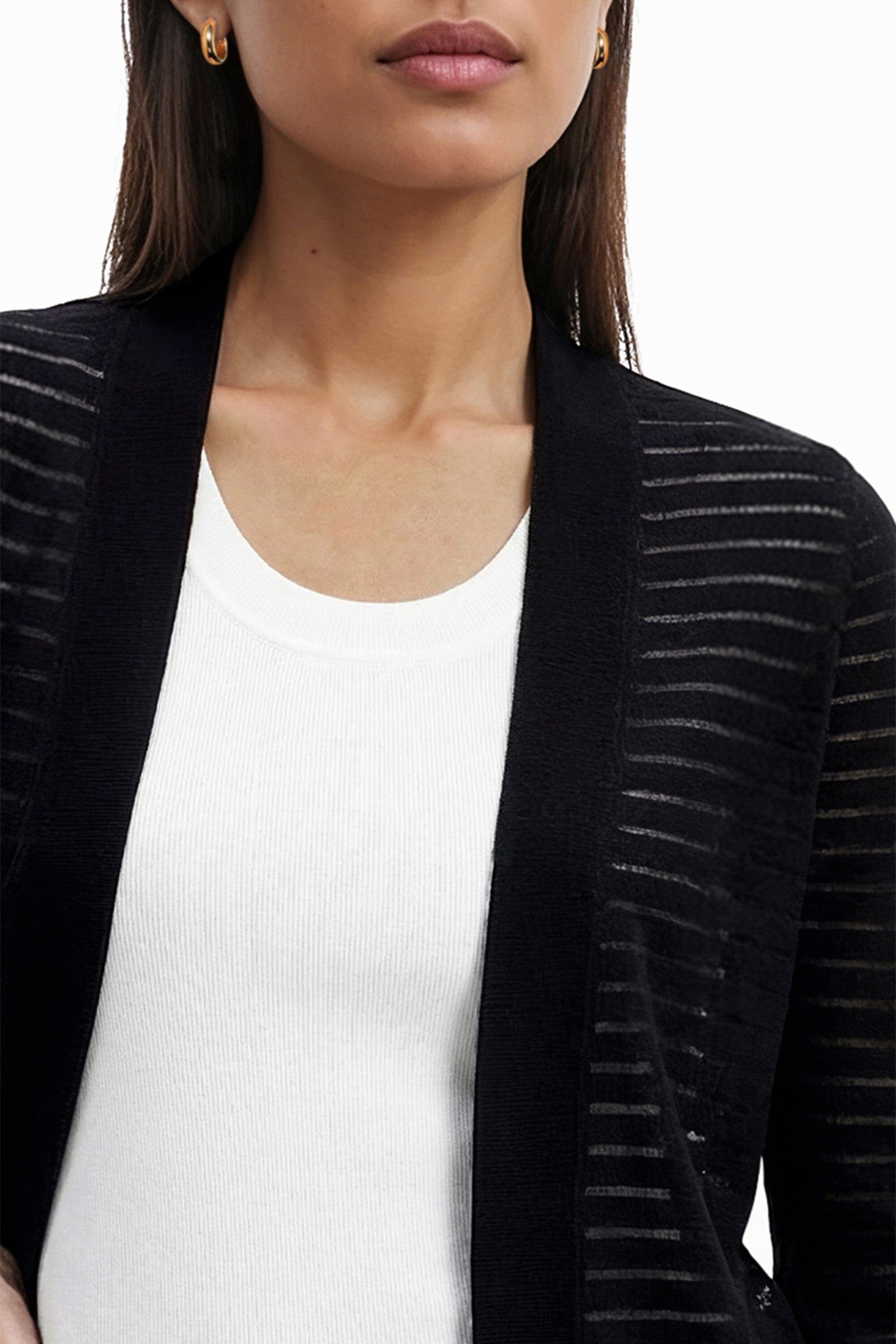 Sheer Stripe Open Front Cardigan Cardigans Kasper
