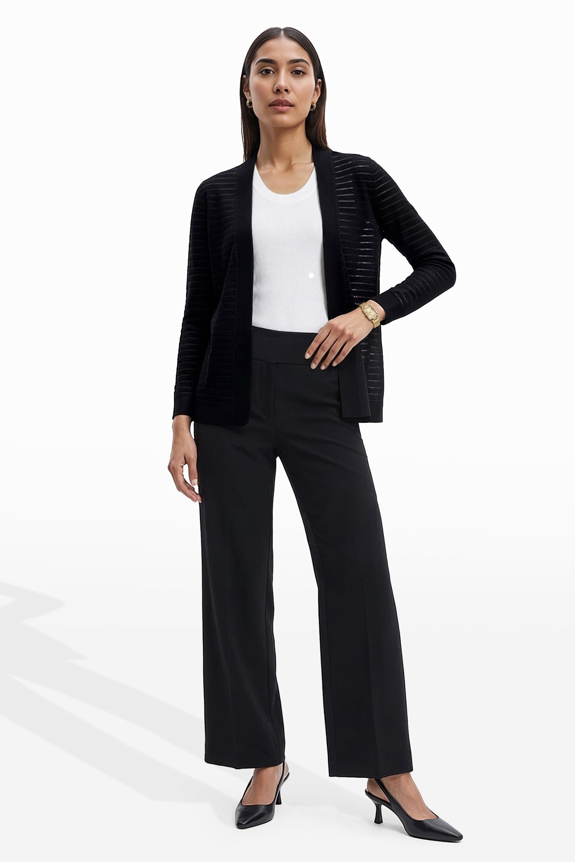 Sheer Stripe Open Front Cardigan Cardigans Kasper