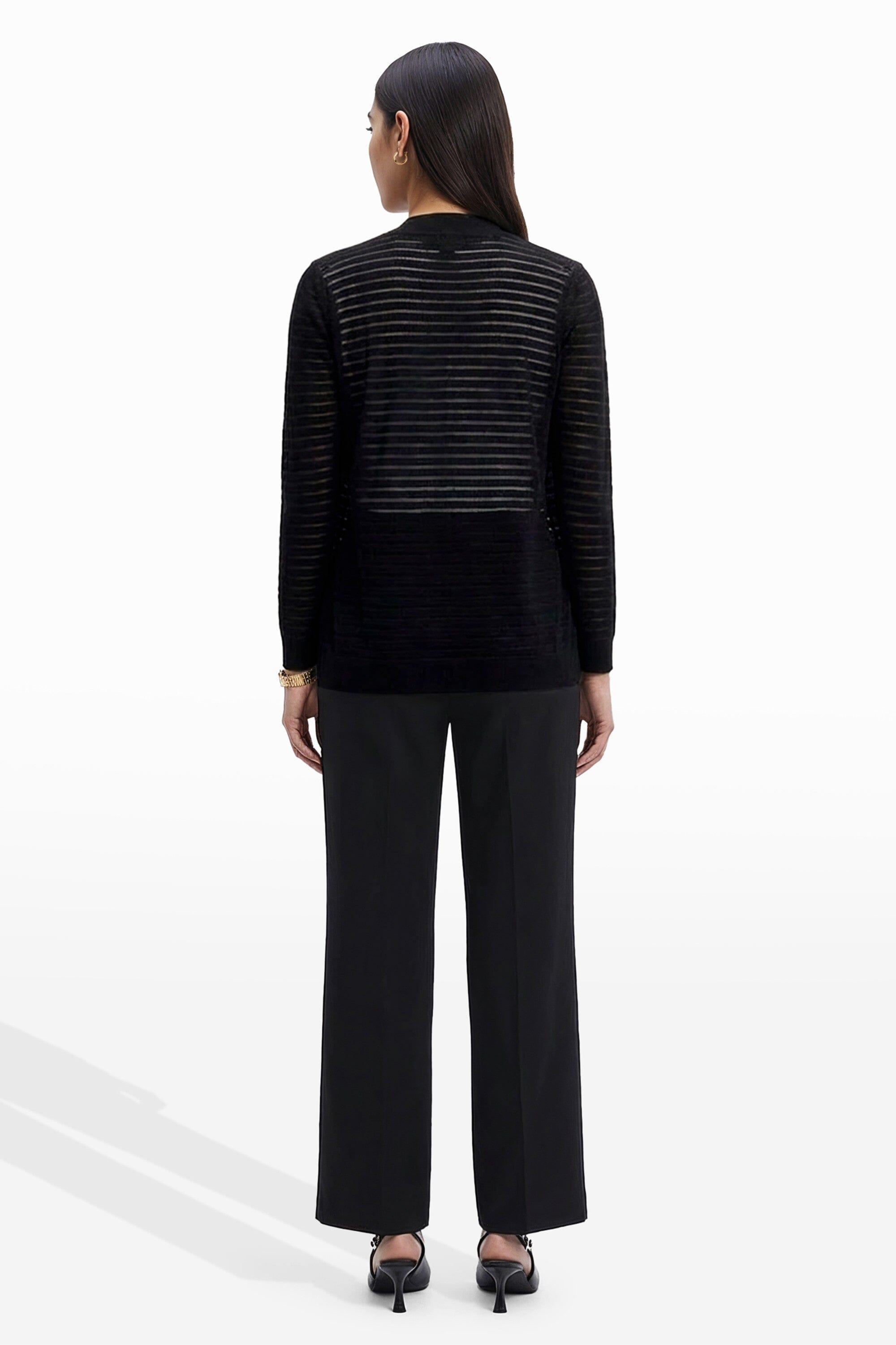 Sheer Stripe Open Front Cardigan Cardigans Kasper