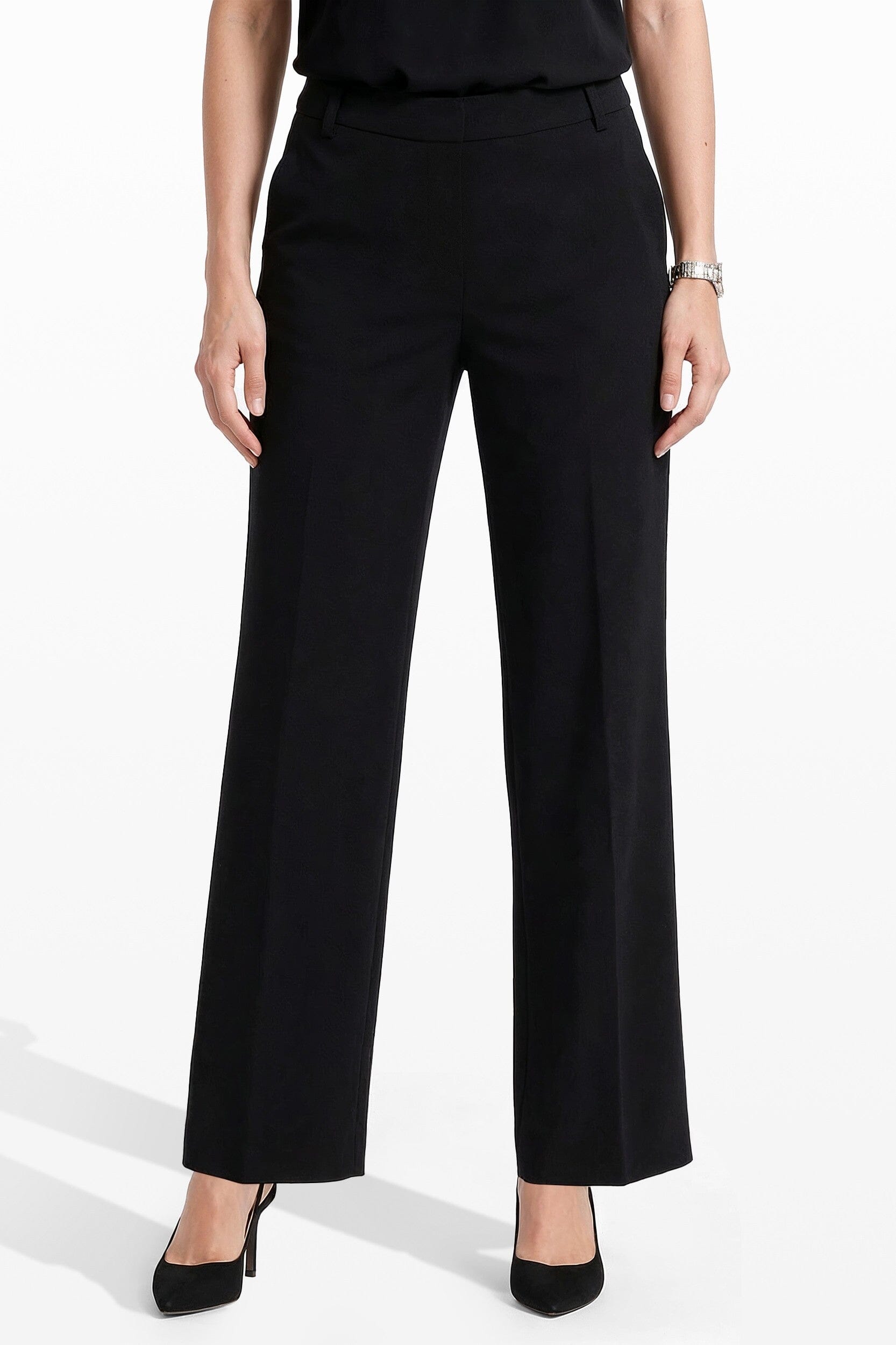 Anne Klein Anne Black Pull On Wide Leg Crop Unlined Pant